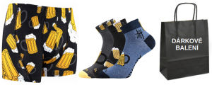 Ponožky VoXX Piff vzor pivo 3 páry + boxerky LONKA Kevin PiVoXX černá VoXX®