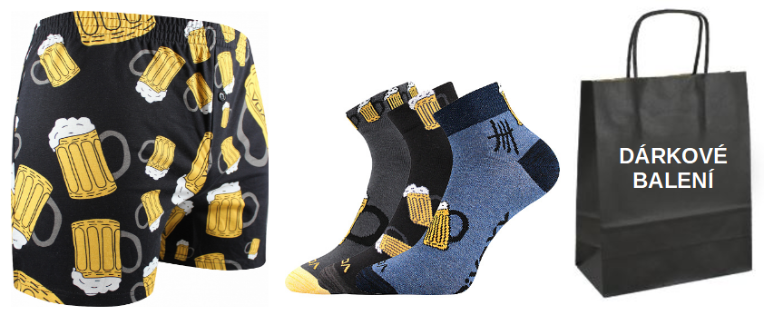 Ponožky VoXX Piff vzor pivo 3 páry + trenýrky LONKA Karlos PIVO černá