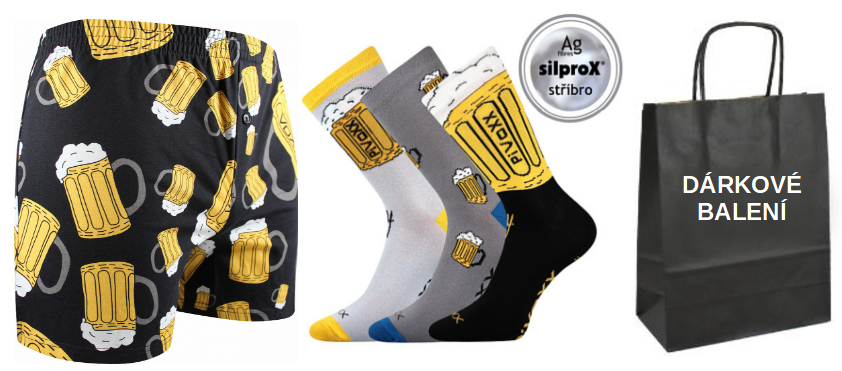 Ponožky VoXX PiVoXX vzor pivo 3 páry + trenýrky LONKA Karlos PIVO černá VoXX®