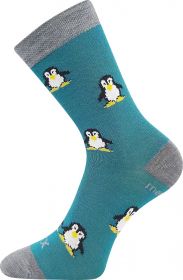 VoXX ponožky Penguinik tučňáci modro-zelená | 20-24 (14-16) 1 pár, 25-29 (17-19) 1 pár, 30-34 (20-22) 1 pár, 35-38 (23-25) 1 pár